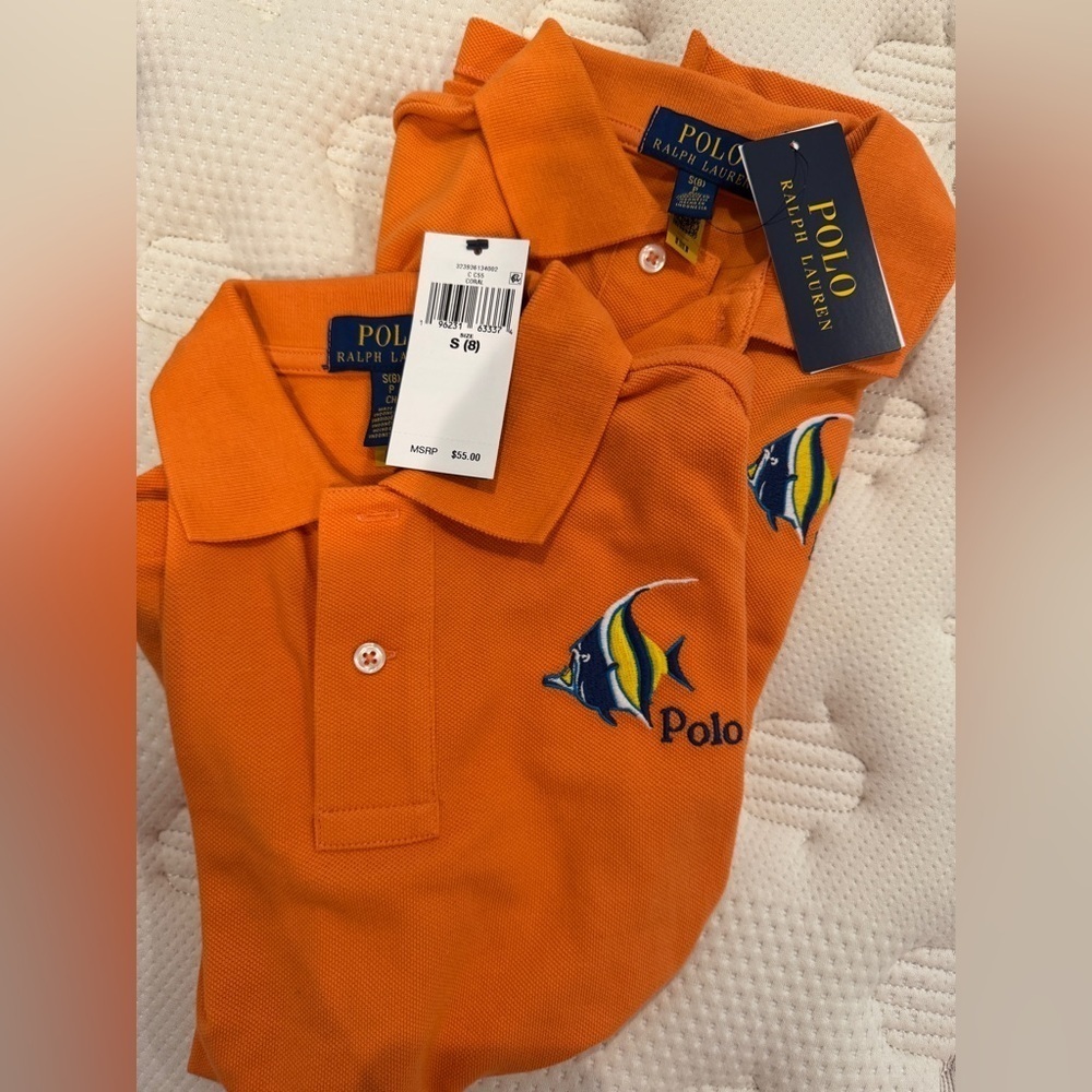 NWT polo Ralph Lauren blue fish orange kids Sz S - selling as a set of 2! - Picture 2 of 12
